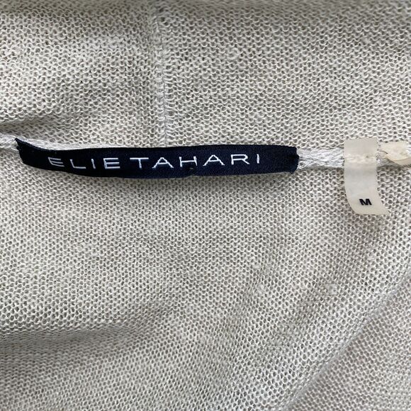 Elie Tahari Linen Silk Open Front Cardigan Tiered Waterfall Tan Womens Medium - Picture 7 of 11